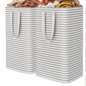 Gray and White Striped Laundry Baskets